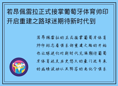 若昂佩雷拉正式接掌葡萄牙体育帅印开启重建之路球迷期待新时代到